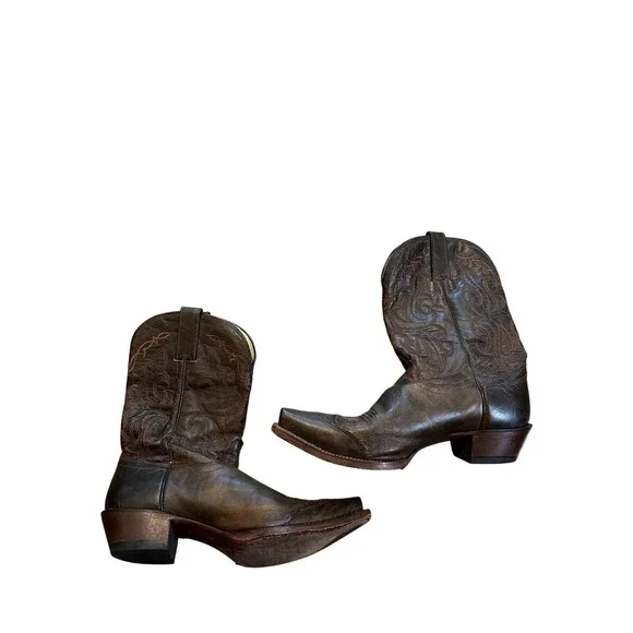 Tony Lama WOMENS 10 B Dark Brown Leather Western Cowboy Boots Pointed Toe - Picture 1 of 4